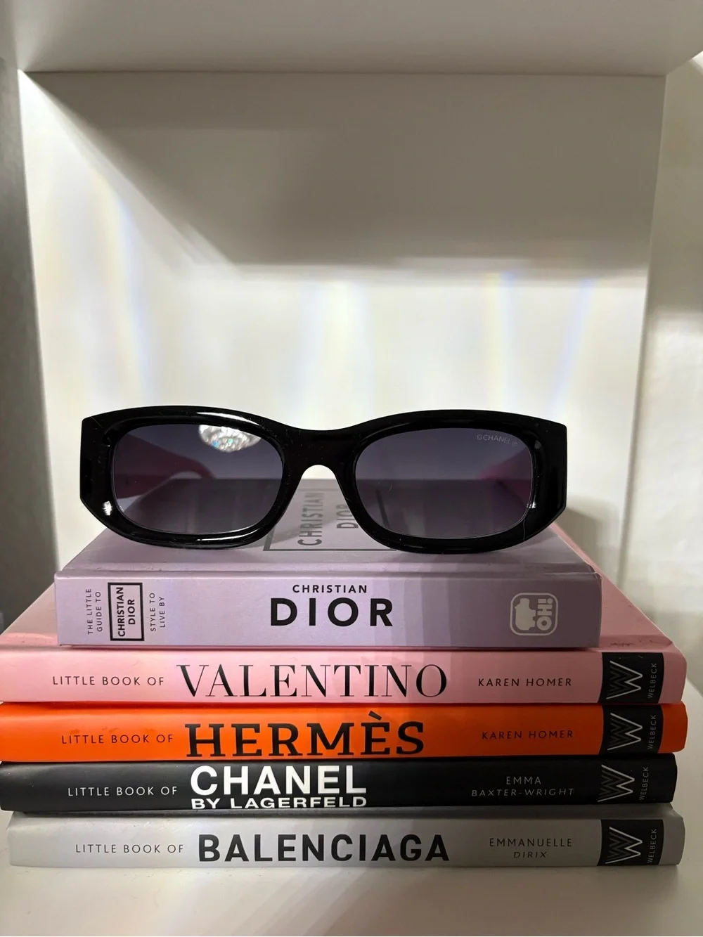 CHANEL Black Frame Sunglasses with Pink and CC Logo